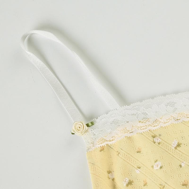 Cottagecore Dream: Dainty Yellow Floral Lace Cami Top – Your Sweet Fall Layering Essential