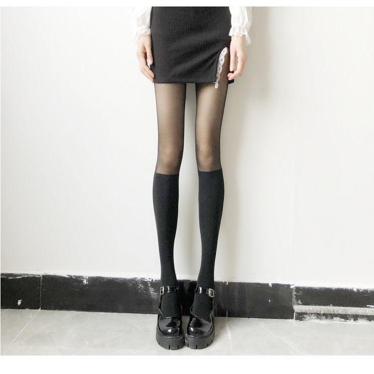 Fall Fashion Faux Thigh-High Tights: Chic Two-Tone Sheer & Opaque Style