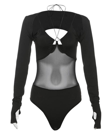 The "It Girl" O-Ring Mesh Bodysuit | Edgy Long Sleeve Top for Fall & Night Out