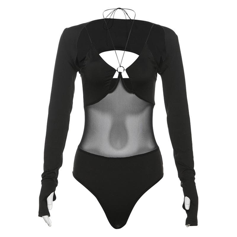 The "It Girl" O-Ring Mesh Bodysuit | Edgy Long Sleeve Top for Fall & Night Out