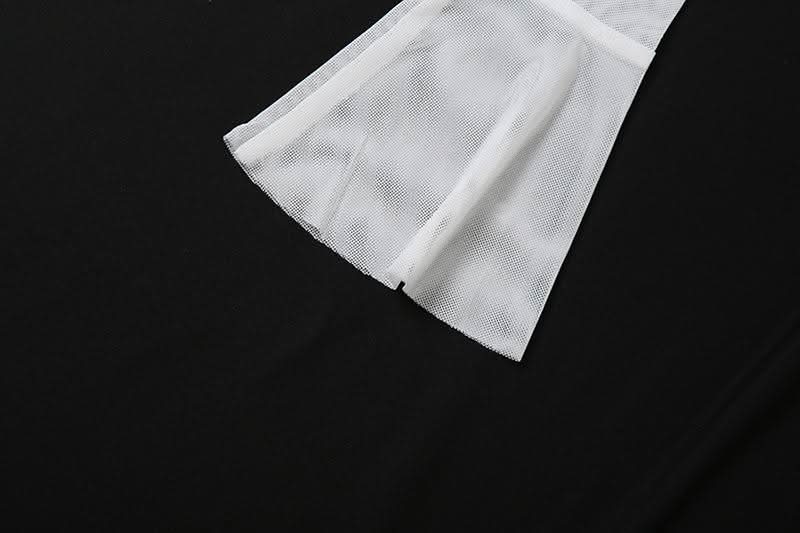 Dreamy Angelic Off-Shoulder Ruffle Tunic Top - Sheer Mesh Long Sleeves for Enchanting Fall Style