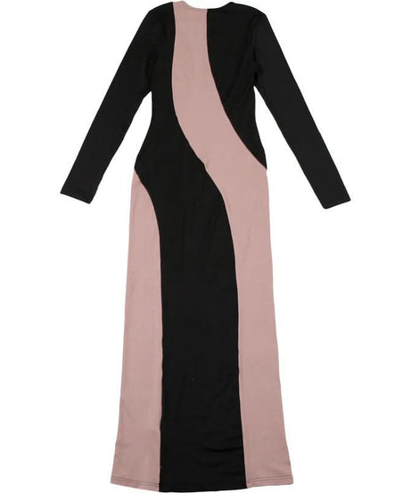 Elegant Two-Tone Wavy Maxi Dress - Figure-Flattering Long Sleeve for Fall & Holiday