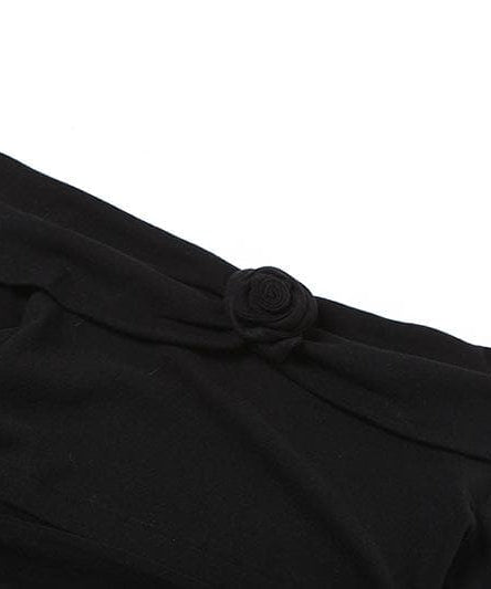 Effortless Elegance: Off-Shoulder Rose Appliqué Mini Dress with Flared Sleeves - Your Fall & Holiday Go-To