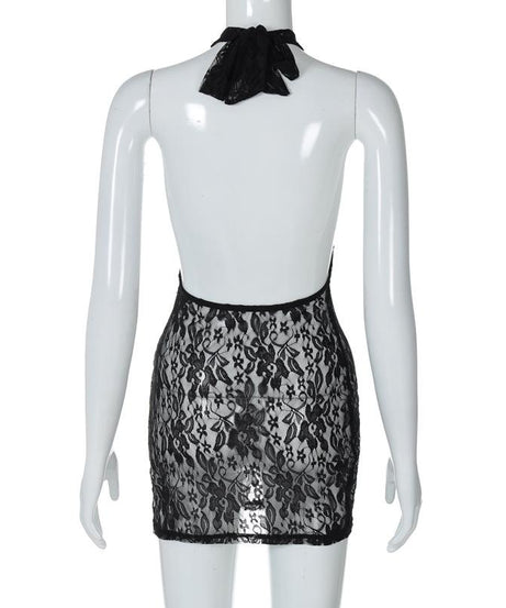Bewitching Black Lace Halter Mini Dress - Your Secret to Sizzling Autumn Nights & Halloween Charm