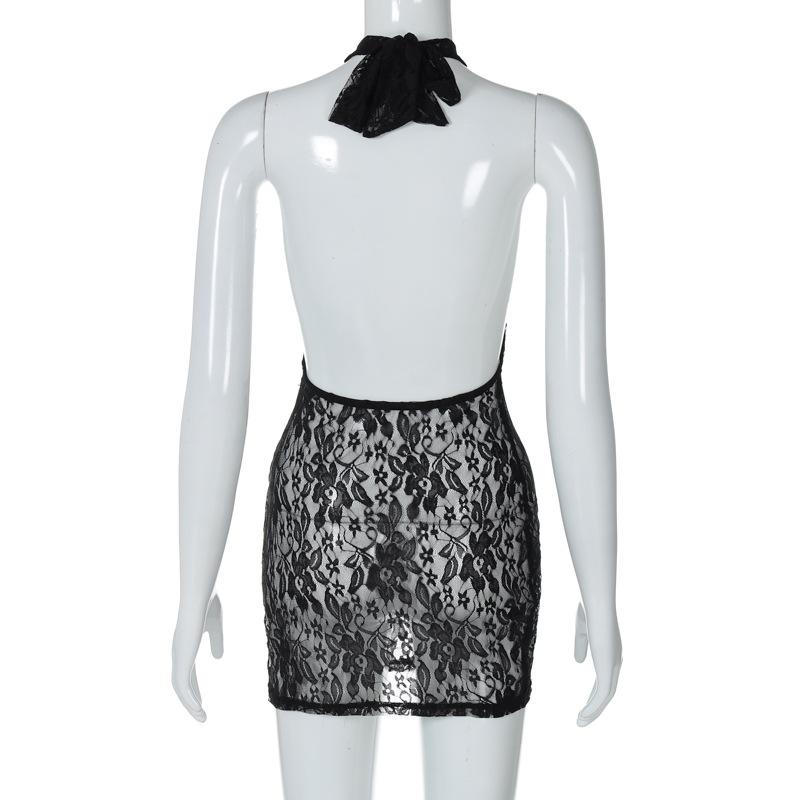 Bewitching Black Lace Halter Mini Dress - Your Secret to Sizzling Autumn Nights & Halloween Charm