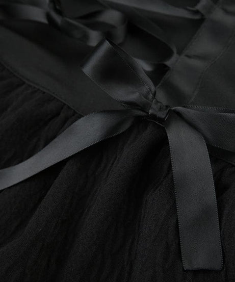 Edgy Chic: Black Low-Rise Lace-Up Mini Skirt | Gothic Bows & Lace Hem for Fall & Halloween