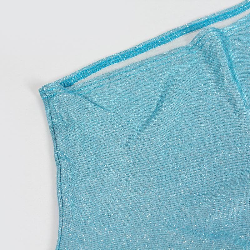 Dazzling Sky Blue Glitter One-Shoulder Bodycon Mini Dress - Fall & Holiday Party Ready
