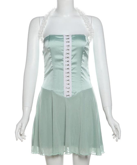 Enchanting Mint Green Halter Mini Dress | Resort & Holiday Chic