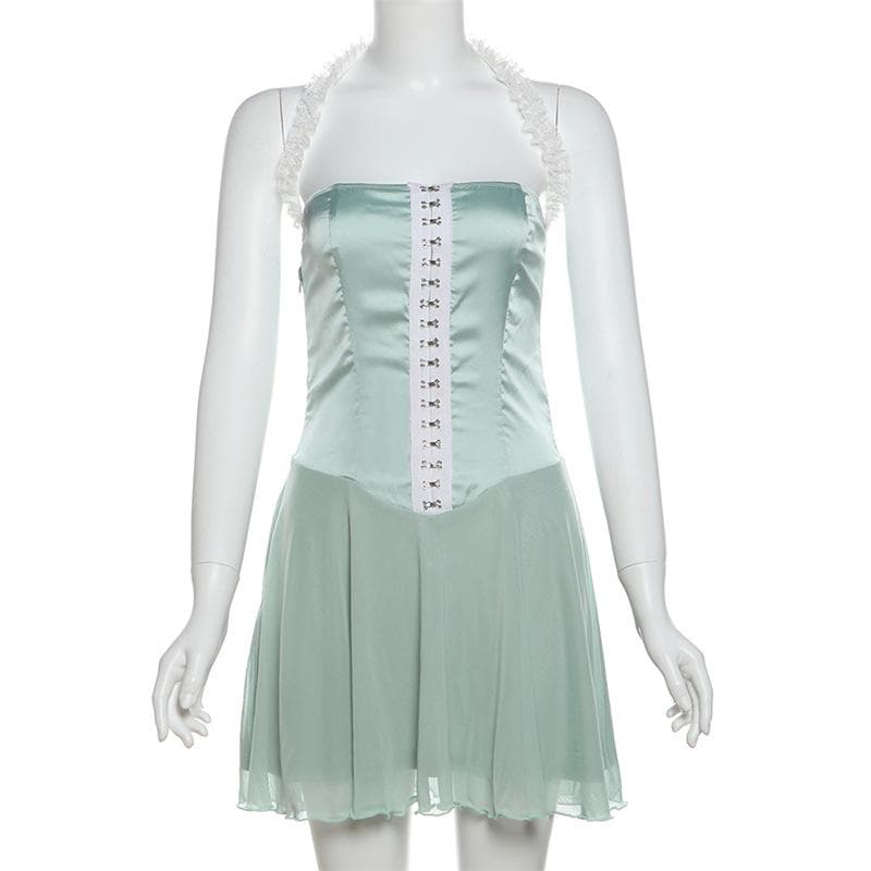 Enchanting Mint Green Halter Mini Dress | Resort & Holiday Chic