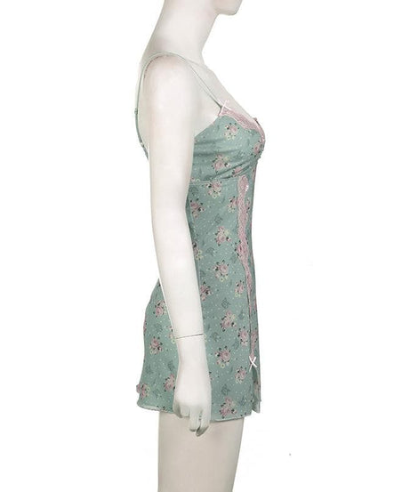 Dreamy Floral Lace Mini Slip Dress | Romantic Cami Loungewear for Cozy Nights