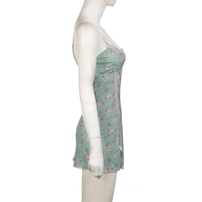 Dreamy Floral Lace Mini Slip Dress | Romantic Cami Loungewear for Cozy Nights