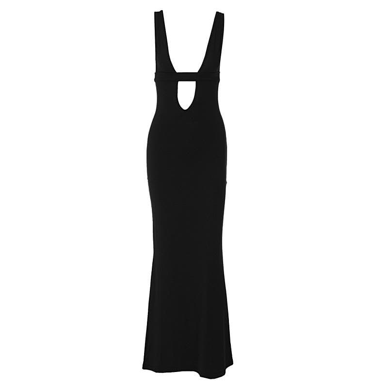 The "IT" Girl Plunge Cutout Maxi Dress - Sleek Black for Fall Galas & Holiday Soirees