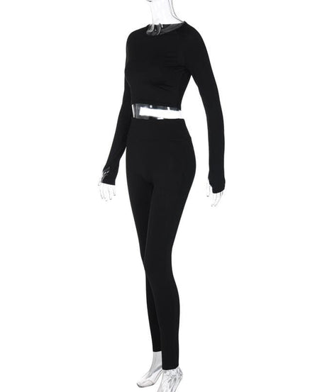 Fall Chic Seamless Workout Set: Crop Top & High-Waist Leggings with Thumbholes