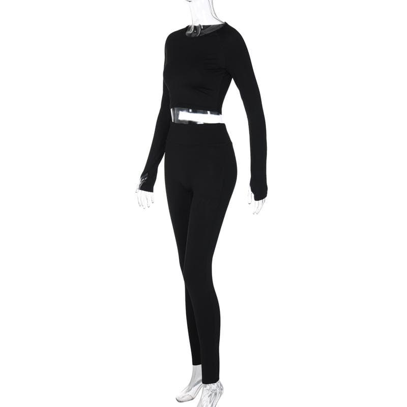 Fall Chic Seamless Workout Set: Crop Top & High-Waist Leggings with Thumbholes