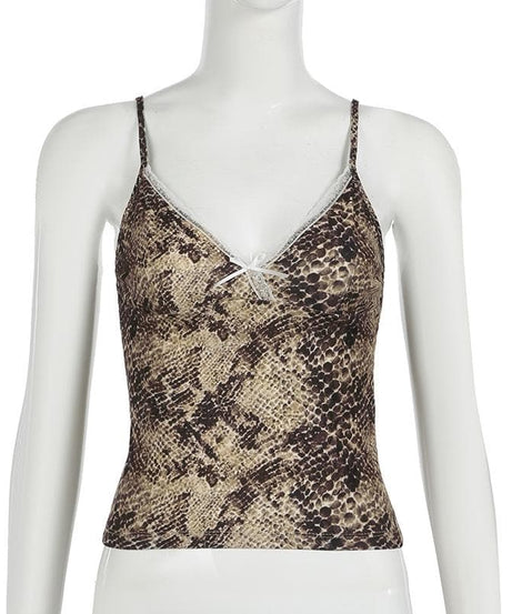 Wildly Chic: Snakeskin Print Lace Trim Cami with Bow | Fall & Beyond