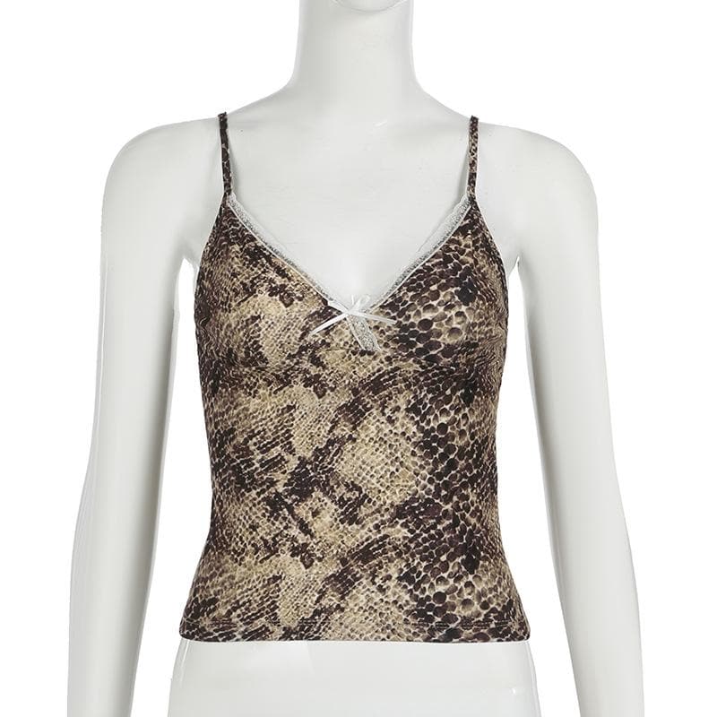 Wildly Chic: Snakeskin Print Lace Trim Cami with Bow | Fall & Beyond