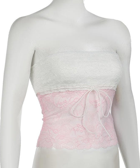 Y2K Romantic Lace Drawstring Tube Top - Strapless & Chic for Fall Layering