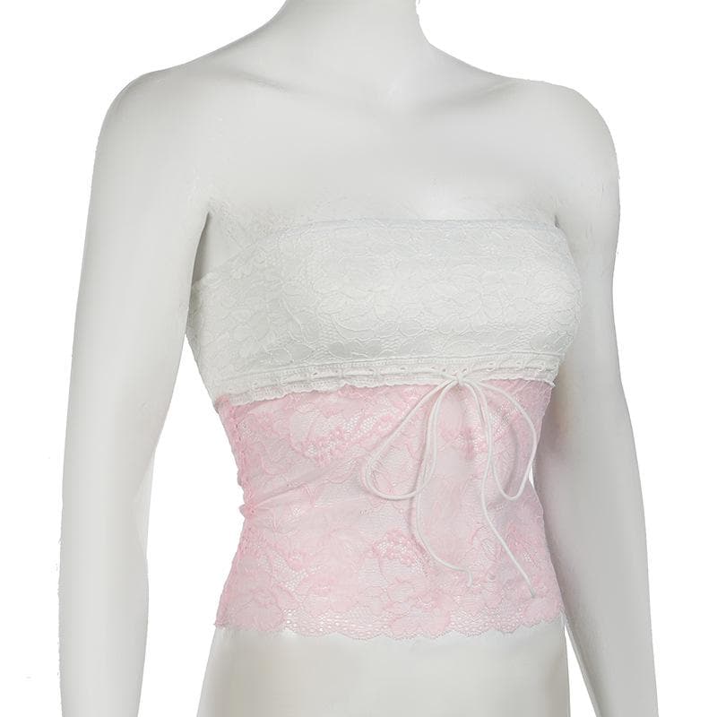 Y2K Romantic Lace Drawstring Tube Top - Strapless & Chic for Fall Layering