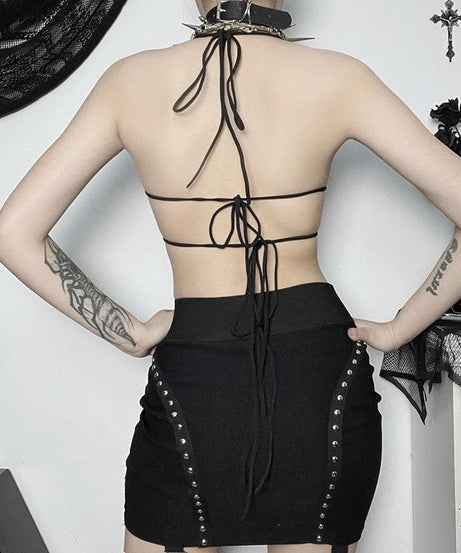 Whimsigoth Embroidered Butterfly Halter Crop Top - Y2K Backless Party & Halloween Ready