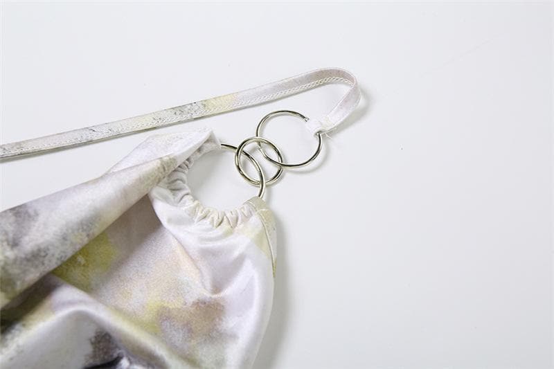 Chic Abstract Satin Cowl Neck Maxi Dress with O-Ring Back & High Slit - Fall & Holiday Party Ready