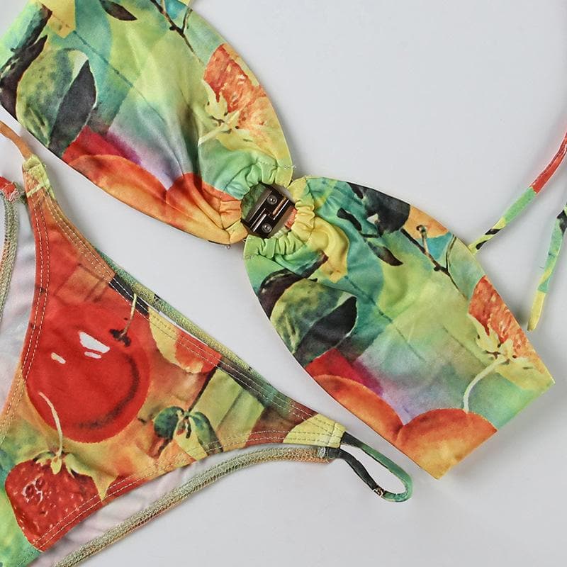 Juicy Fruit Print O-Ring Halter Bikini - Your Must-Have Tropical Vacation Swimwear