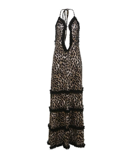 Fall Rendezvous: Luxe Leopard Ruffle Halter Maxi Dress – Your Head-Turning Style Statement