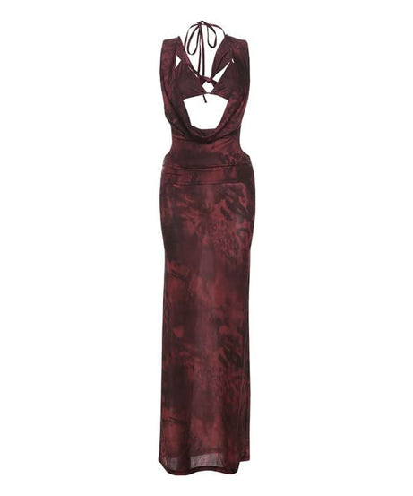 Sultry Fall Nights Halter Maxi Dress | Deep Burgundy Cowl Neck Statement Gown