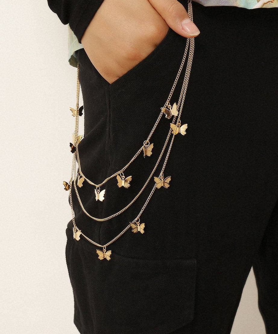 Y2K Enchantment: Layered Butterfly Charm Pants Chain for Edgy Fall Style