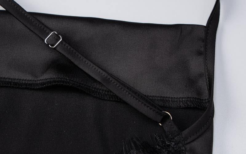 Sultry Black Satin & Lace Slit Slip Dress - Perfect for Holiday Parties & NYE