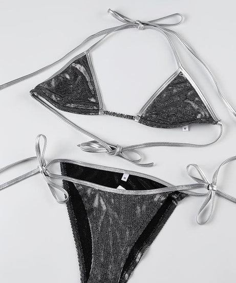 Dazzling Metallic Halter Bikini Set | Sparkle Tie-Side Swimwear for Resort & Parties