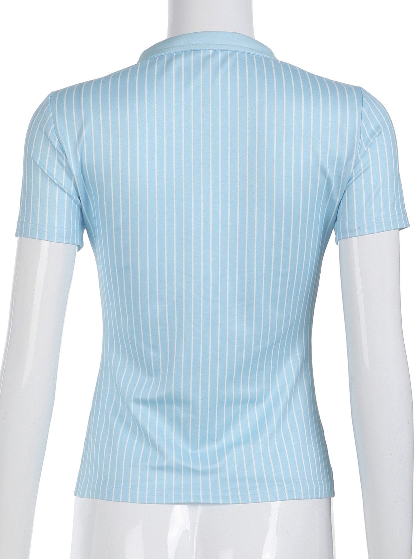 Effortless Chic: Women's Blue & White Striped Button-Down Top - Fall Transitional Style