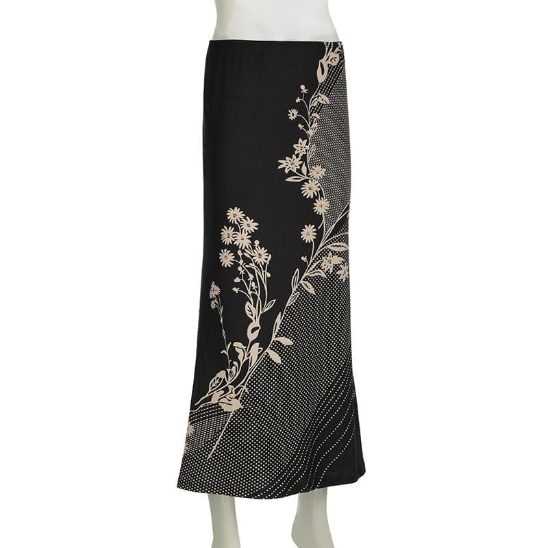 Midnight Bloom & Dot Maxi Skirt – Fall's Must-Have Bohemian Chic for American Women