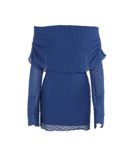 Elegant Cobalt Blue Textured Off-Shoulder Mini Dress - Fall & Holiday Party Ready