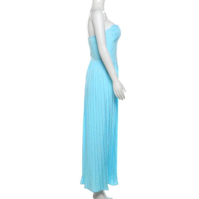 Azure Escape Strapless Pleated Maxi Dress - Fall Formal & Resort Ready Elegance