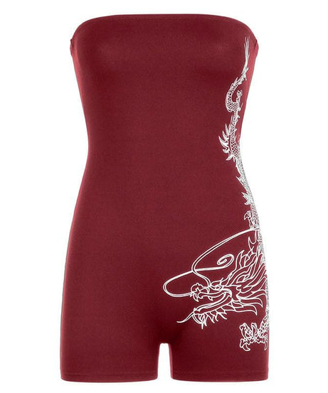 Slay the Scene: Edgy Dragon Print Strapless Romper - Your Ultimate Fall & Halloween Party Statement