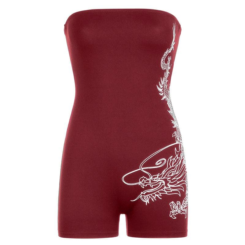 Slay the Scene: Edgy Dragon Print Strapless Romper - Your Ultimate Fall & Halloween Party Statement