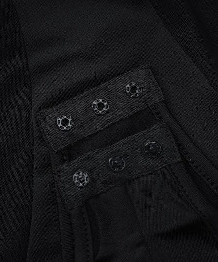 Sleek Black Mesh Panel Mock Neck Bodysuit - Edgy Long Sleeve Top for Fall & Halloween