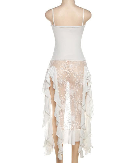 Alluring Lace & Sheer Ruffle Cami Mini Dress - Your Fall & Holiday Romance Essential