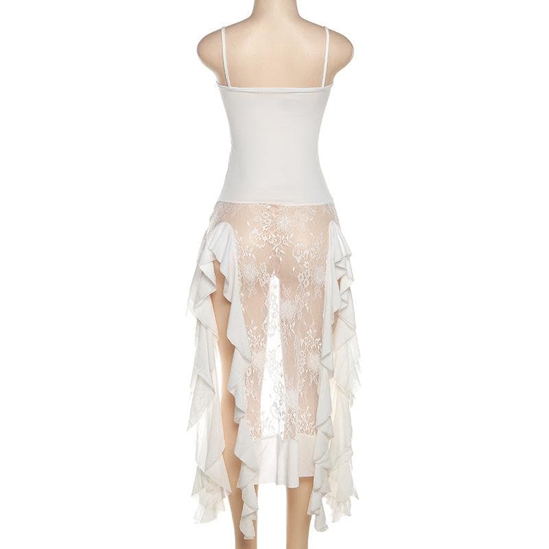 Alluring Lace & Sheer Ruffle Cami Mini Dress - Your Fall & Holiday Romance Essential