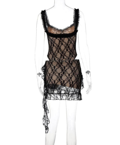 Sultry Black Lace Cut-Out Mini Dress - Daring Fall Nights & Halloween Party Ready