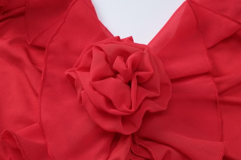 Siren Red Backless Ruffle Maxi Dress - Holiday Gala & Fall Elegance