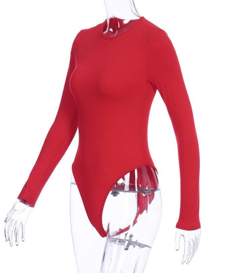Effortless Chic: Scarlet Red Long Sleeve Crewneck Bodysuit - Your Fall Wardrobe Essential