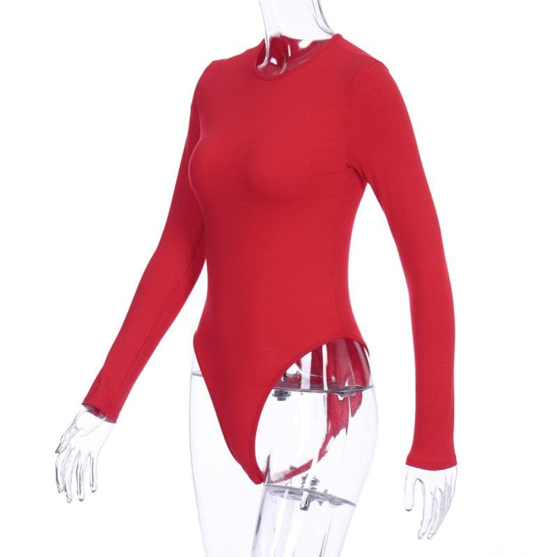 Effortless Chic: Scarlet Red Long Sleeve Crewneck Bodysuit - Your Fall Wardrobe Essential