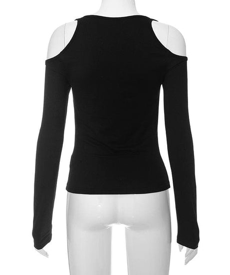 Modern Romance: Black Square Neck Cold Shoulder Long Sleeve Top with Bows – Your Chic Fall Staple