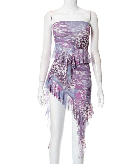 Amethyst Aura Strapless Ruffle Mini Dress - Your Go-To for Fall Parties & Resort Escapes