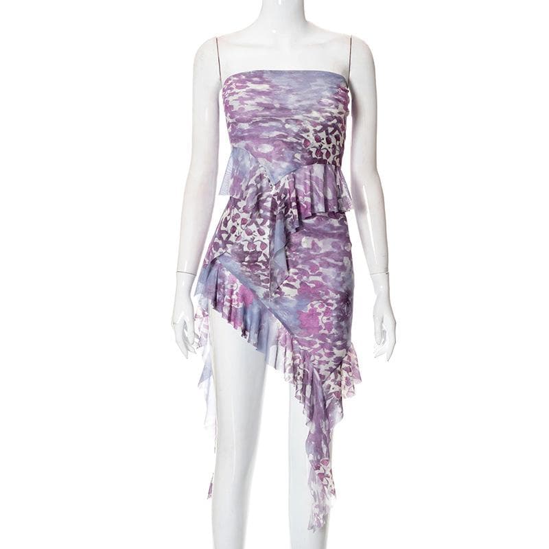 Amethyst Aura Strapless Ruffle Mini Dress - Your Go-To for Fall Parties & Resort Escapes