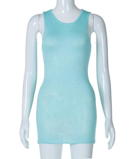 Aqua Shimmer Knit Mini Dress – Your Fall Layering & Party Essential