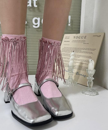 Dazzling Pink Sequin Tassel Ankle Socks | Festive Party Glam for Women