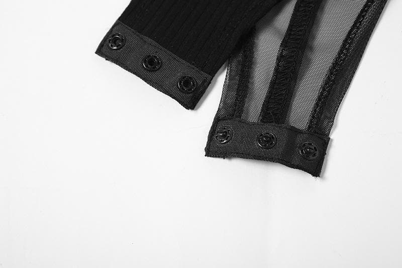 Midnight Ribbed & Mesh Bodysuit | High-Neck Choker Corset Top for Edgy Fall Nights