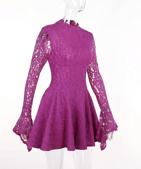 Head-Turning Fuchsia Lace Mock Neck Mini Dress - Your Essential for Fall Parties & Holiday Glam